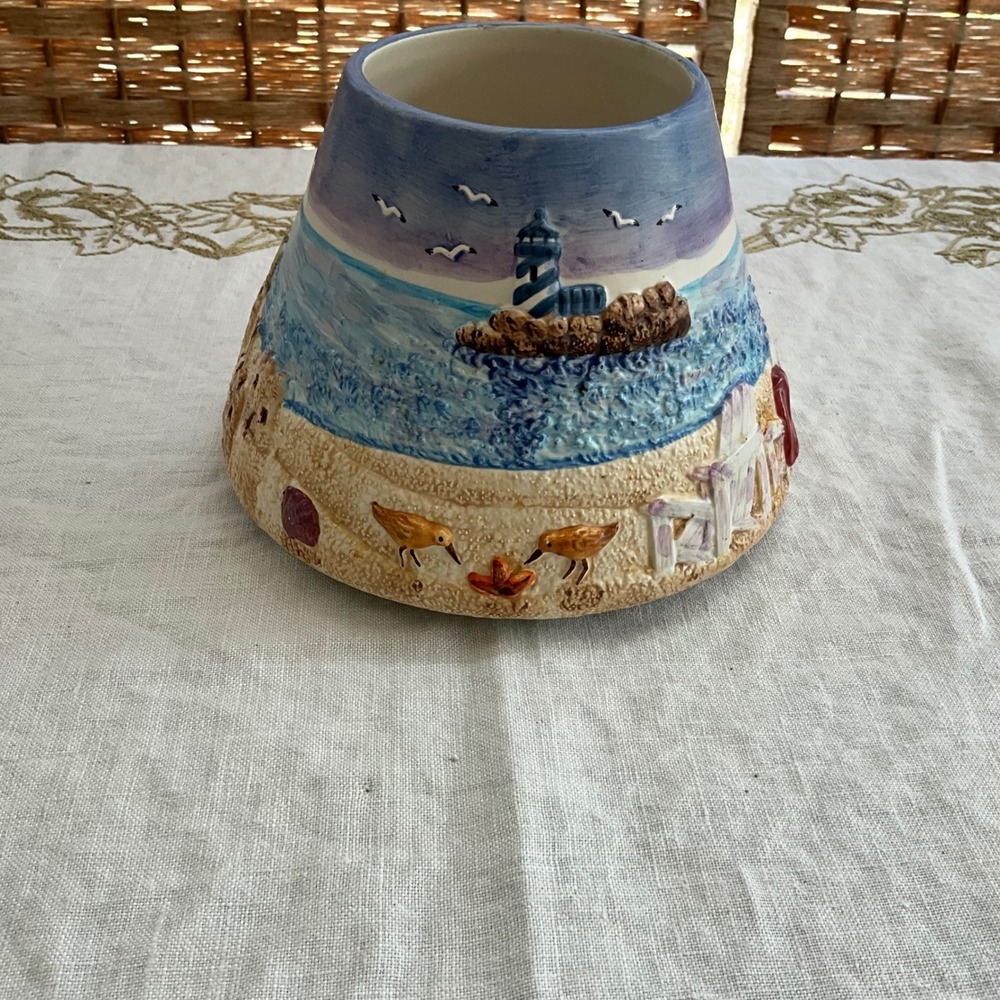 Yankee Candle Lighthouse Sandcastle Beach Ceramic Jar Topper Shade Blue 6 Inch‎